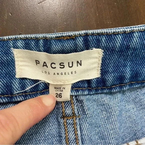 PacSun Distressed Two Toned Frayed Hem Denim Jean Skirt Size 26 Y2K - Picture 4 of 7